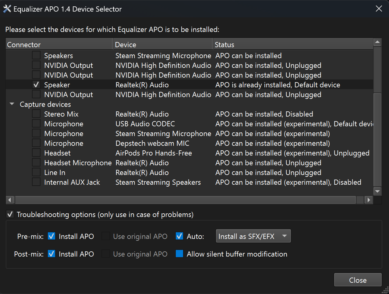 Equalizer APO Device Selector